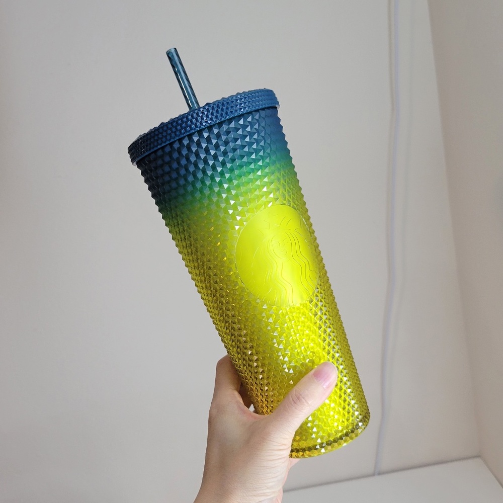 Starbucks 2023 Studded Lemon Yellow Blue Teal Ombre 24 oz Venti Tumbler